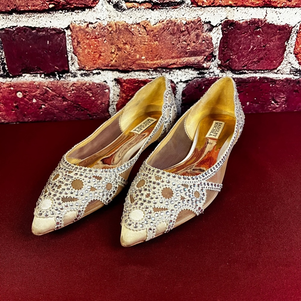Badgley Mischka Gigi Crystal Pointed Toe Flat Ivory